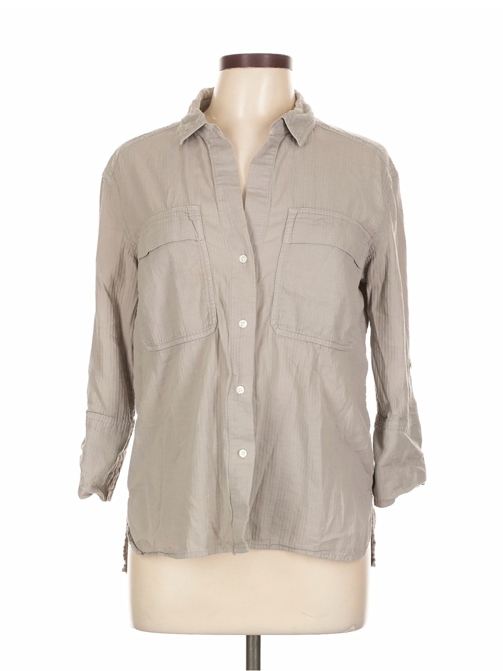 James Perse Lightweight Utility Button-Down Shirt Size 3 Large Greige Taupe